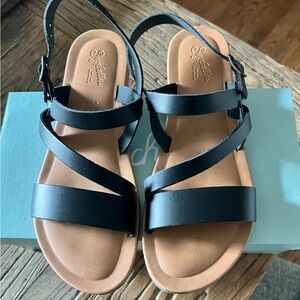 Seychelles Effortless Black Leather Women’s Sandal sz 8